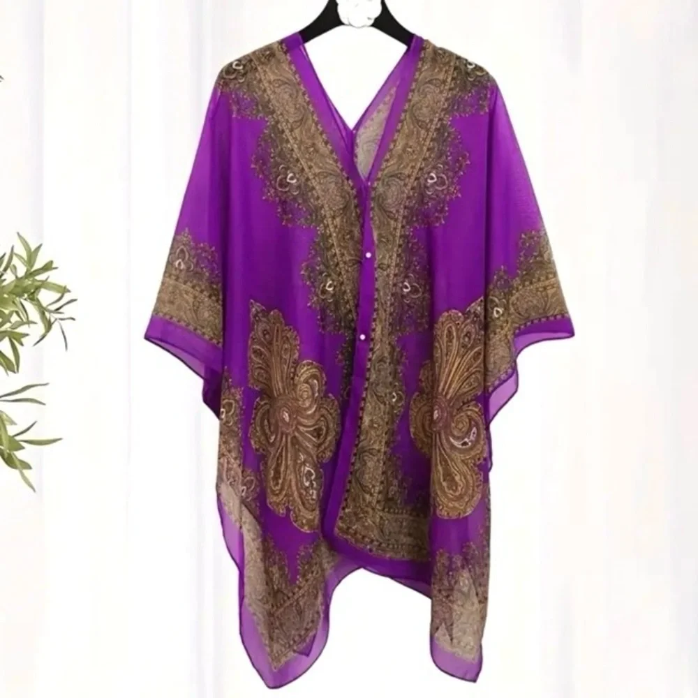 Lightweight Chiffon Peplum Shawl Scarf Jacquard Beach Cover Up Button Wrap